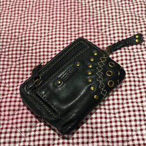 Fossil Black Leather Wallet with Brass Accents
